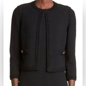 St. John Embroidered Bouclé Knit Jacket, Black, Gold Buttons, Size 14